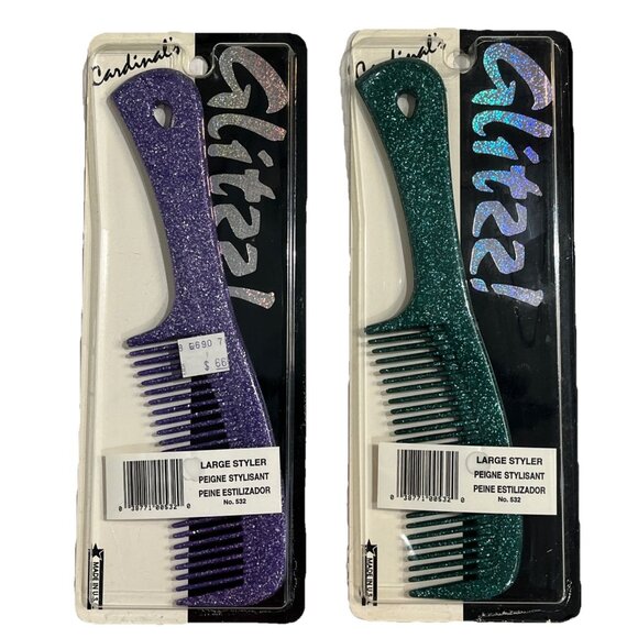Vintage Cardinal Glittz Combs Large Stylisant #532 Glitter Purple Green Set Of 2 - Picture 1 of 11